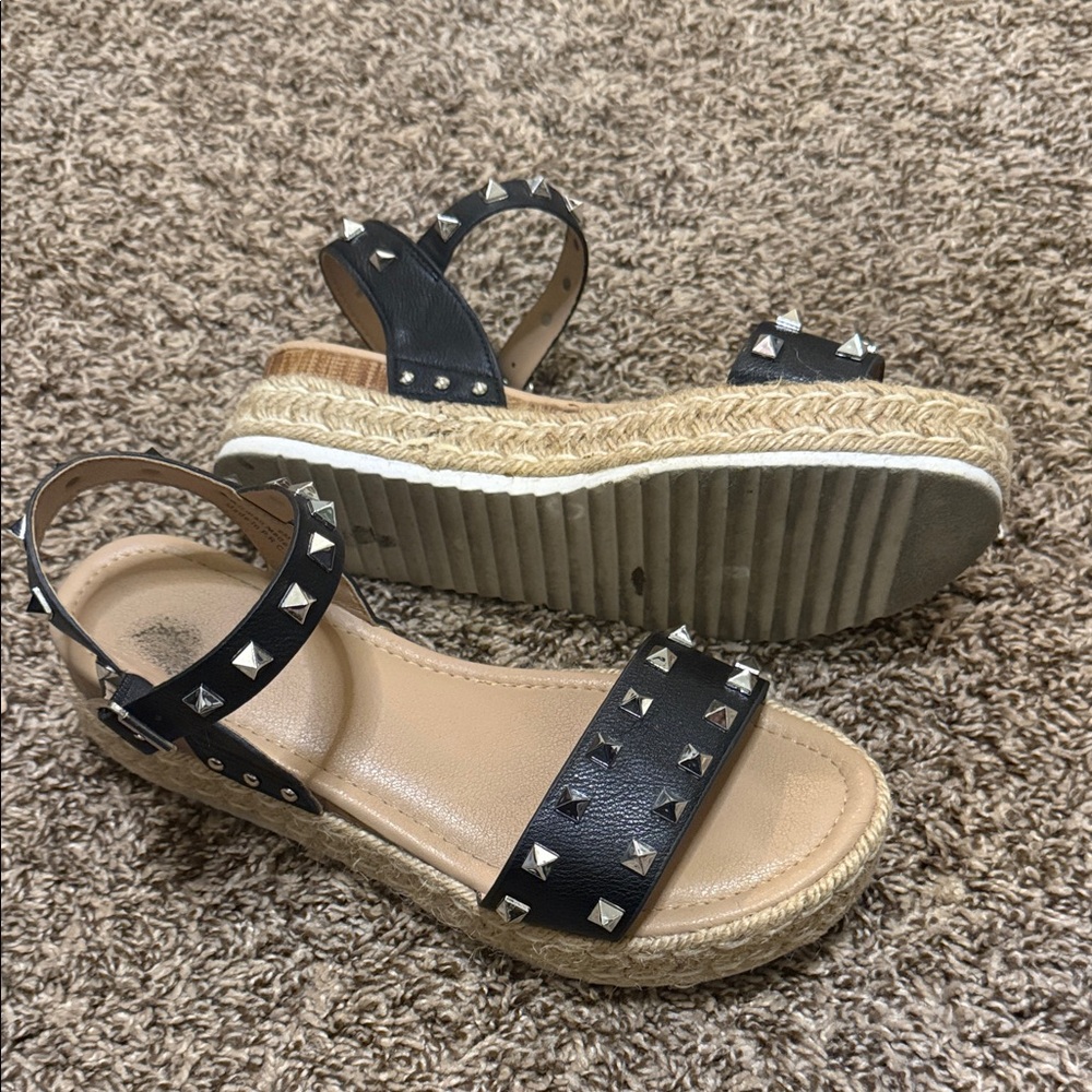 Studded Black Espadrille Wedges